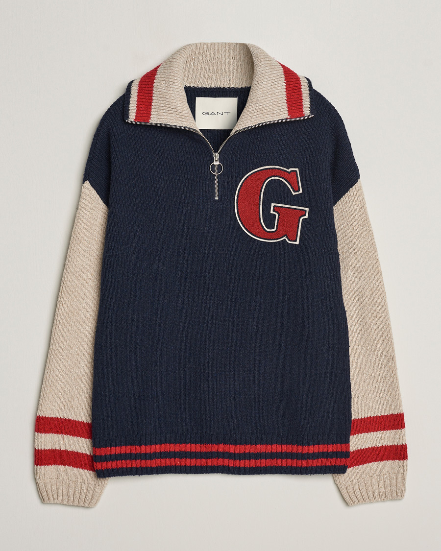 Herr | Tröjor | GANT | Wool Neps Letter Half Zip Evening Blue