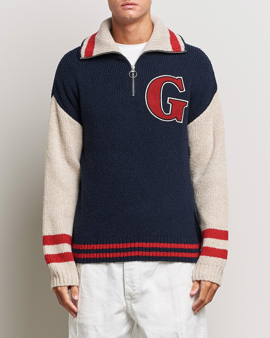 Herr | Tröjor | GANT | Wool Neps Letter Half Zip Evening Blue