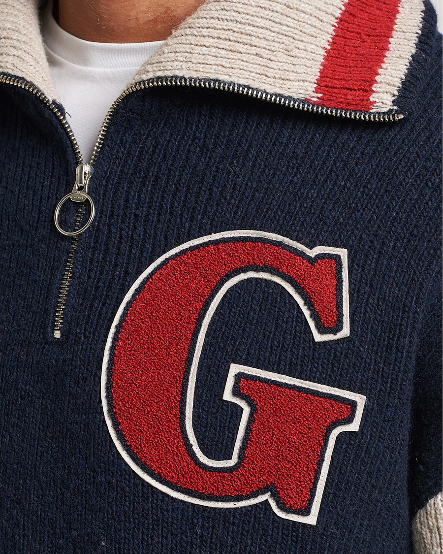Herr | Tröjor | GANT | Wool Neps Letter Half Zip Evening Blue