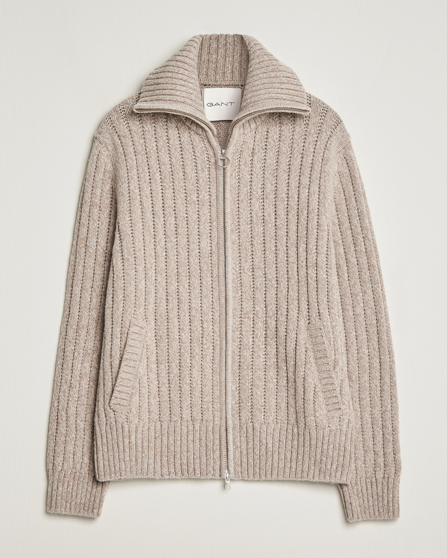Herr | Tröjor | GANT | Heavy Structured Knitted Full Zip Light Beige Melange