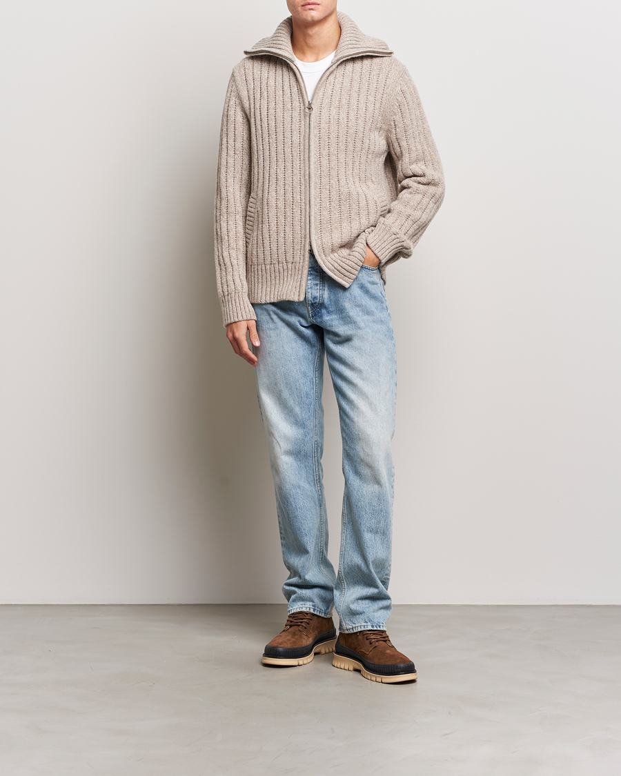 Herr | Tröjor | GANT | Heavy Structured Knitted Full Zip Light Beige Melange