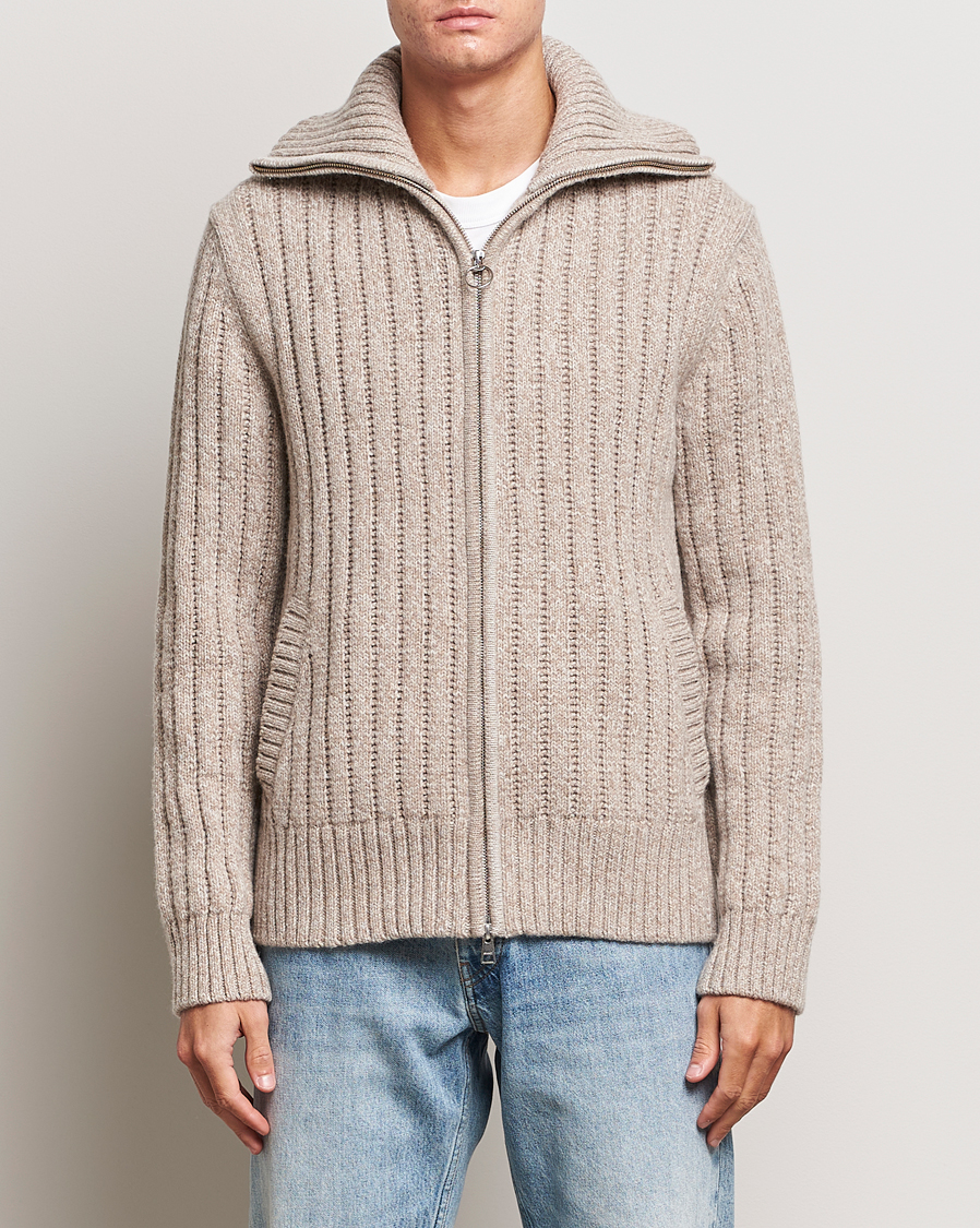 Herr | Tröjor | GANT | Heavy Structured Knitted Full Zip Light Beige Melange
