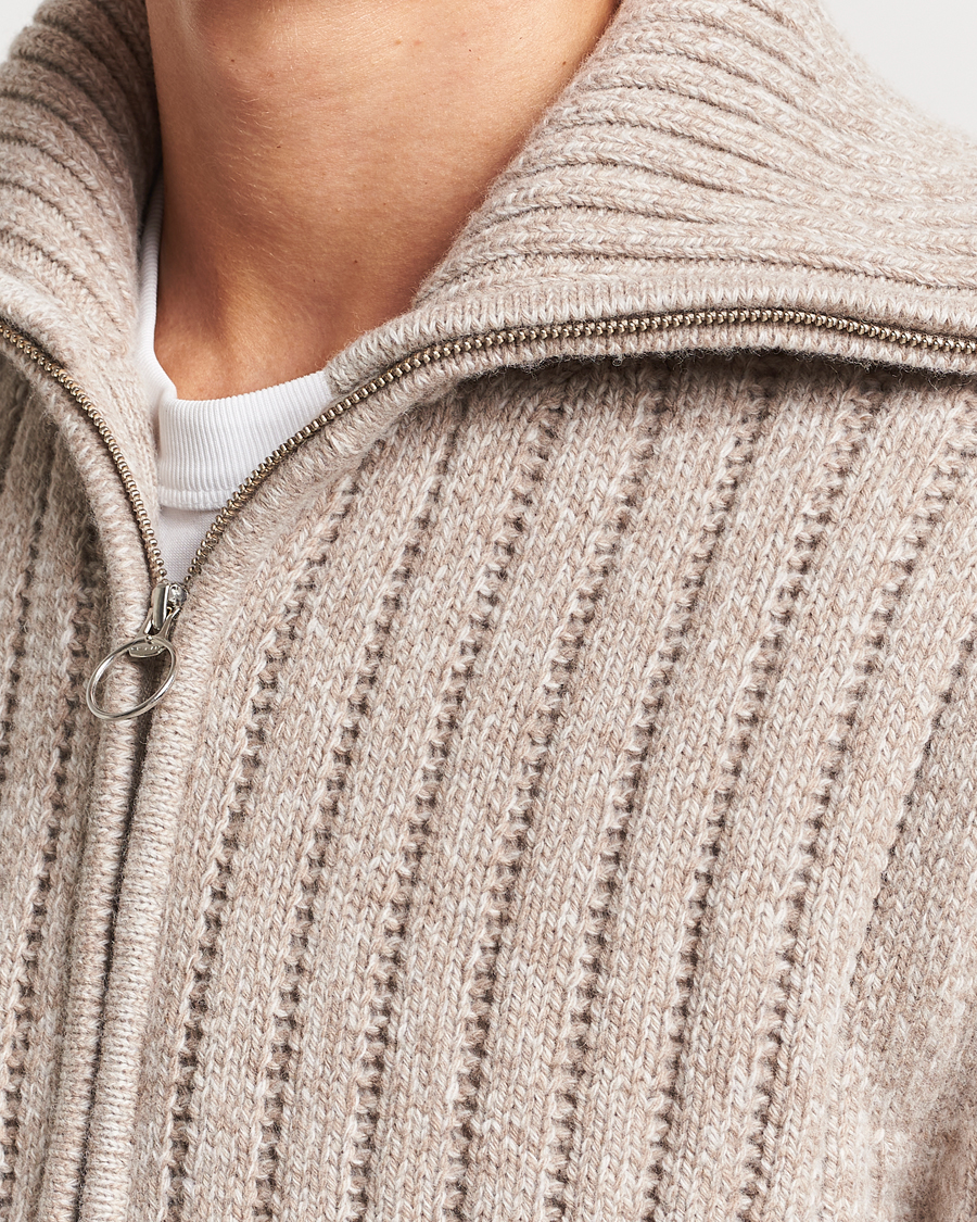 Herr | Tröjor | GANT | Heavy Structured Knitted Full Zip Light Beige Melange