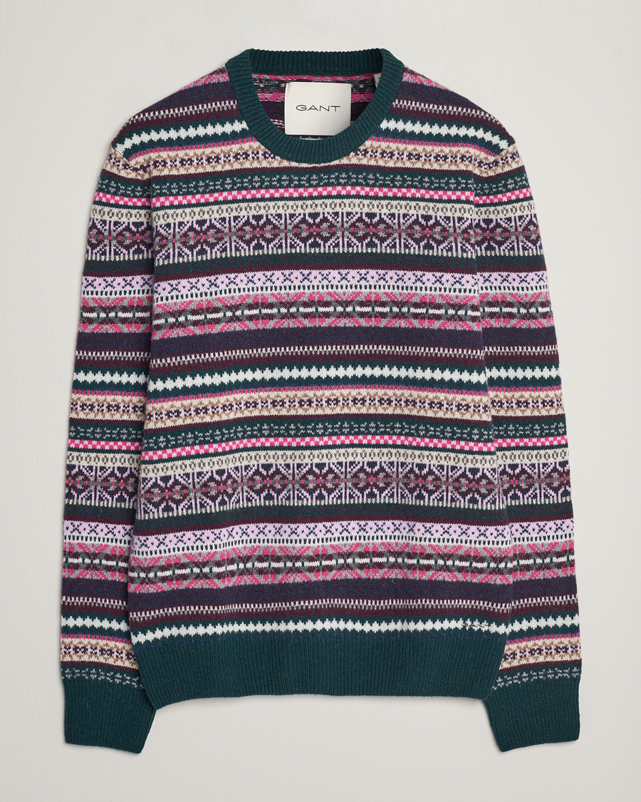 Herr | Tröjor | GANT | Wool Fairisle Sweater Tartan Green