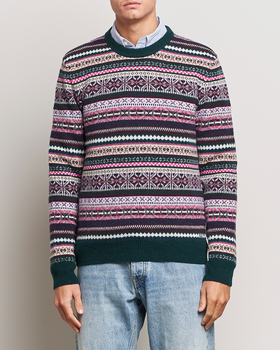 Herr | Tröjor | GANT | Wool Fairisle Sweater Tartan Green