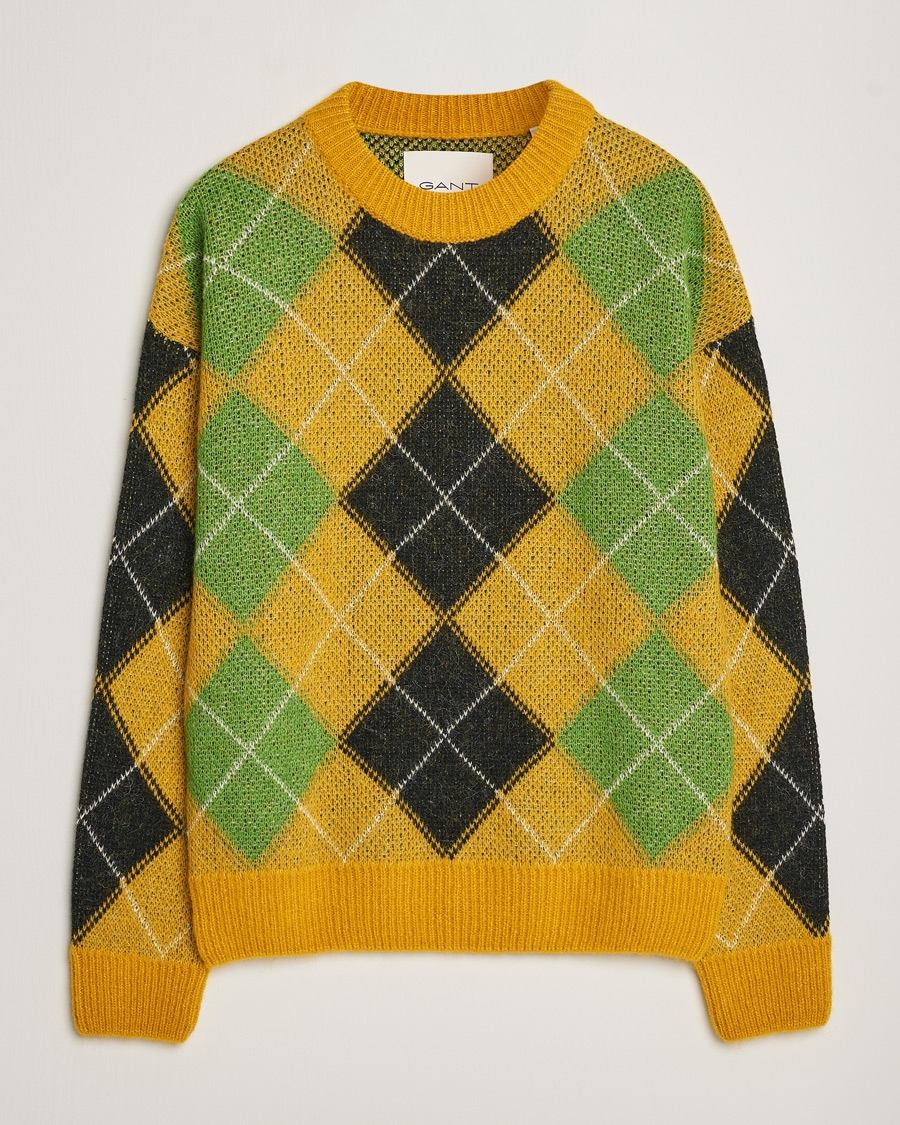 Herr | Tröjor | GANT | Furry Argyle Crew Neck Sunflower Yellow