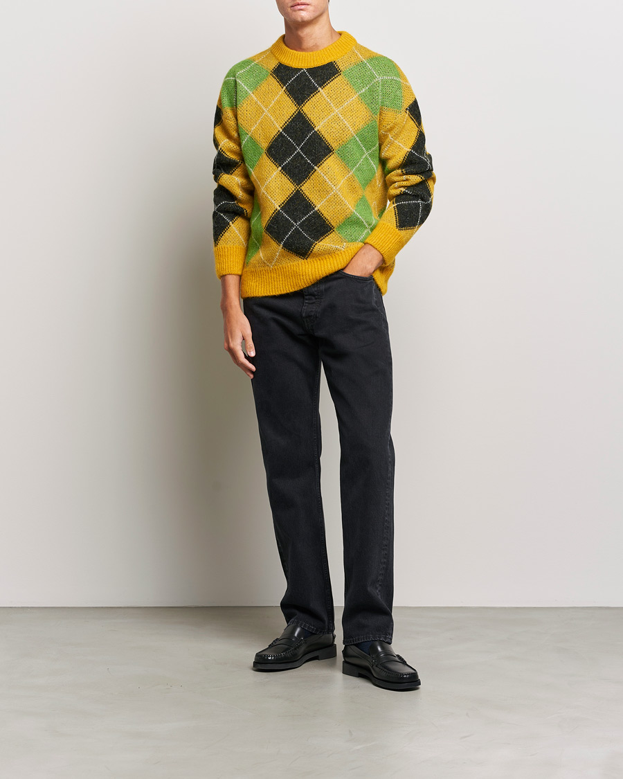 Herr | Tröjor | GANT | Furry Argyle Crew Neck Sunflower Yellow