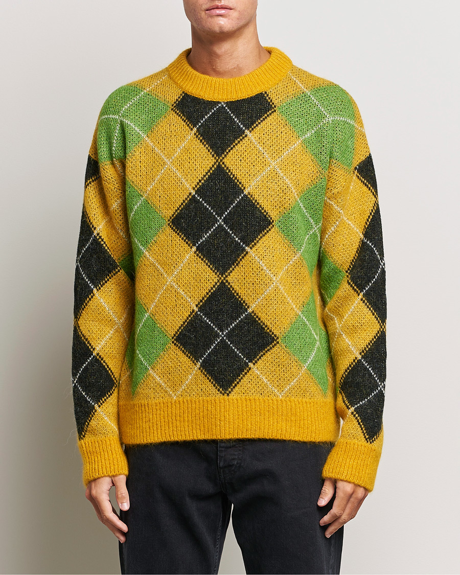 Herr | Stickade tröjor | GANT | Furry Argyle Crew Neck Sunflower Yellow