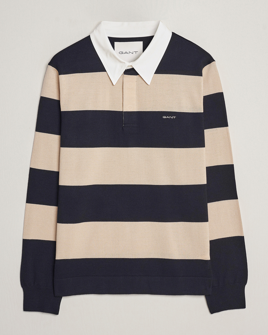 Herr | Tröjor | GANT | Barstriped Knitted Rugger Beige/Navy