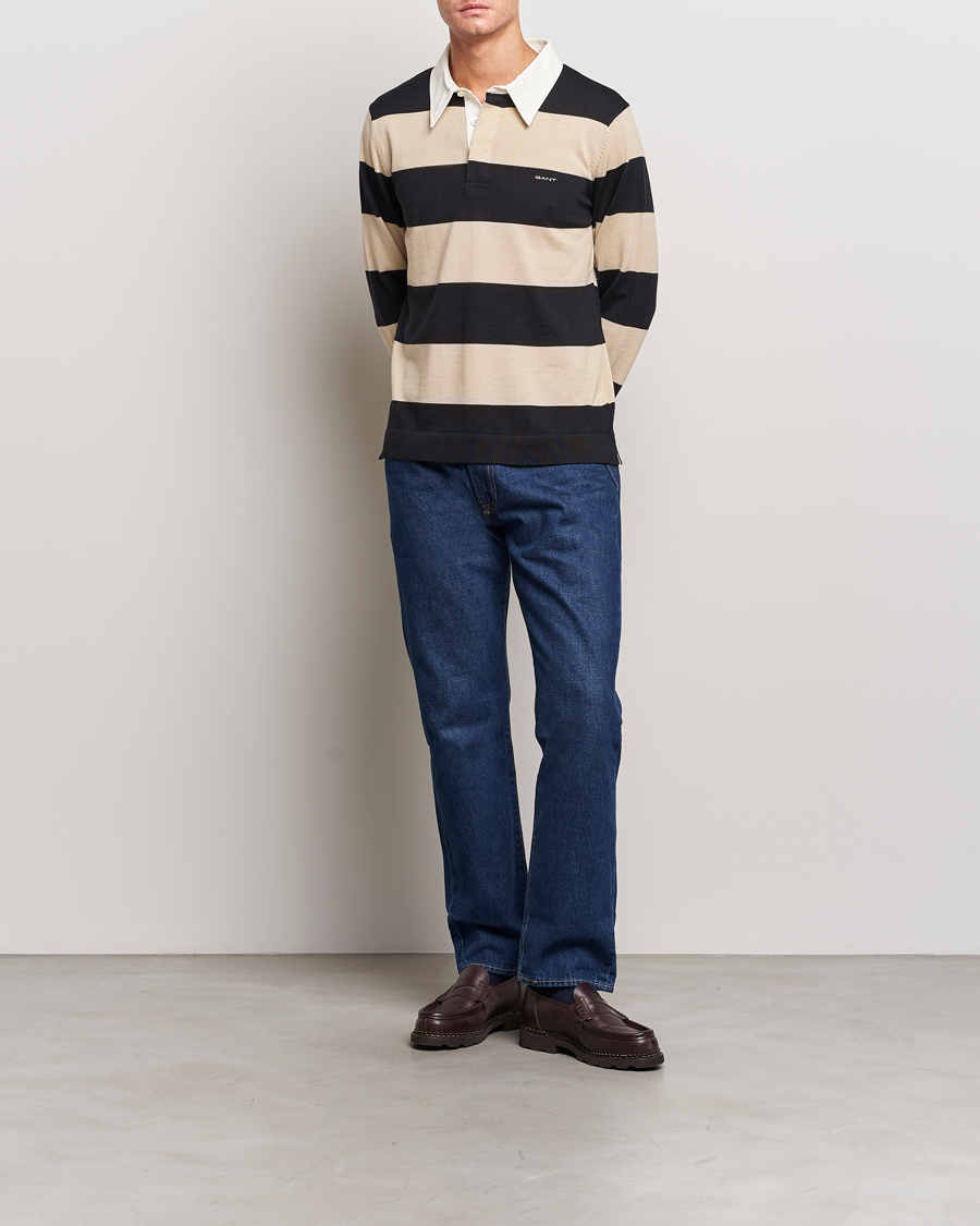 Herr | Tröjor | GANT | Barstriped Knitted Rugger Beige/Navy