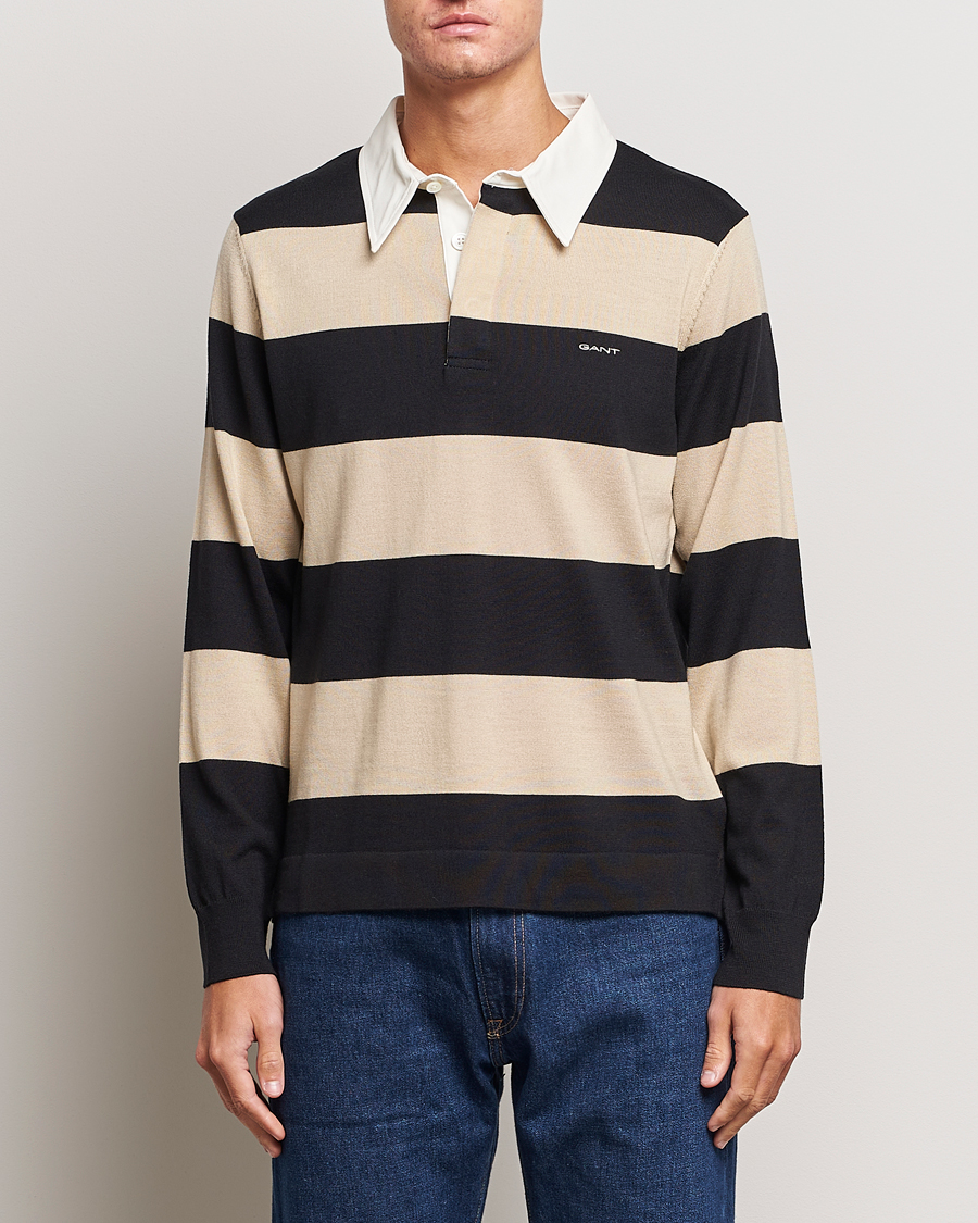 Herr | Tröjor | GANT | Barstriped Knitted Rugger Beige/Navy