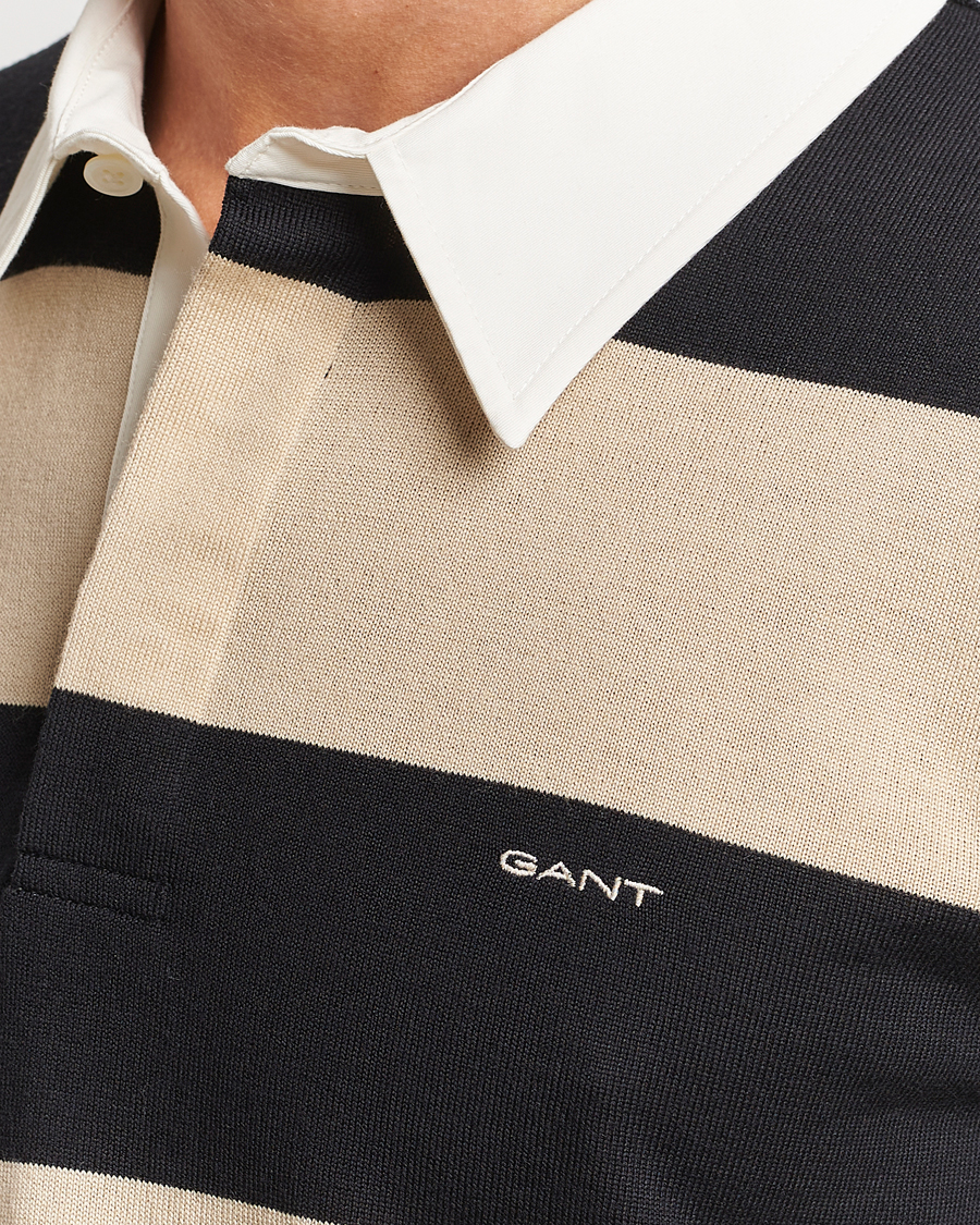 Herr | Tröjor | GANT | Barstriped Knitted Rugger Beige/Navy