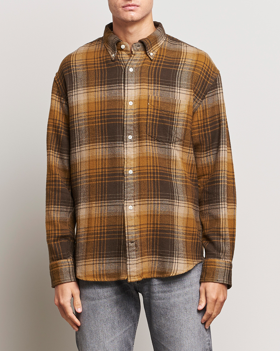 Herr | Flanellskjortor | GANT | Relaxed Fit Heavy Flannel Checked Shirt Woody Brown