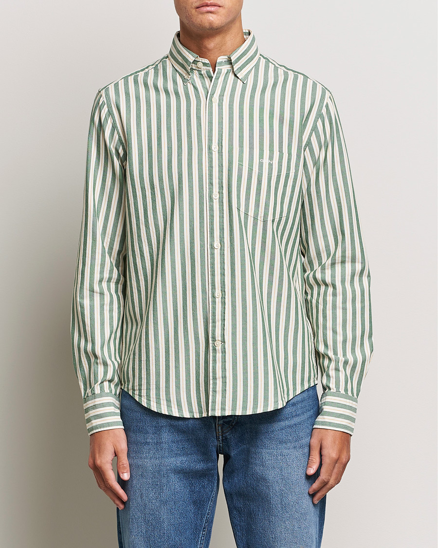 Herr | Skjortor | GANT | Regular Fit Archive Oxford Striped Shirt Forest Green