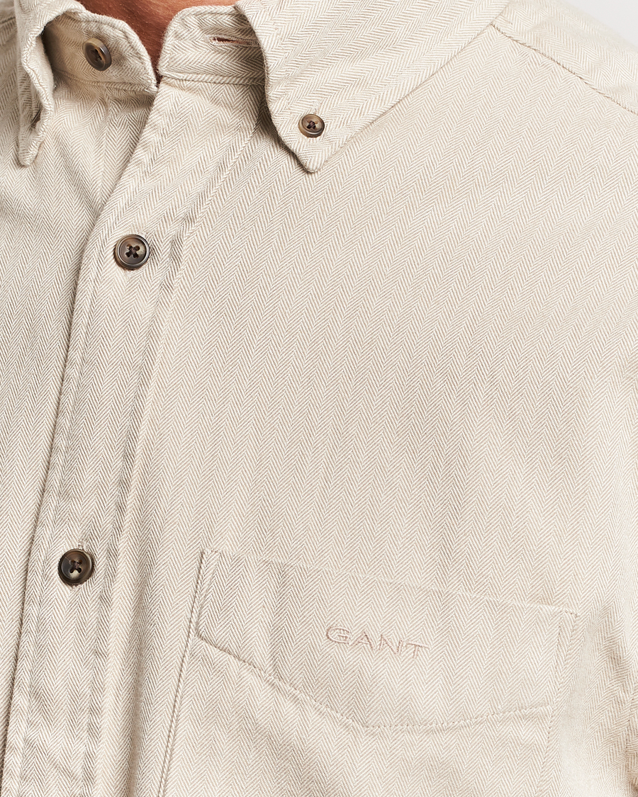 Herr | Skjortor | GANT | Regular Fit Herringbone Flannel Shirt Cold Beige