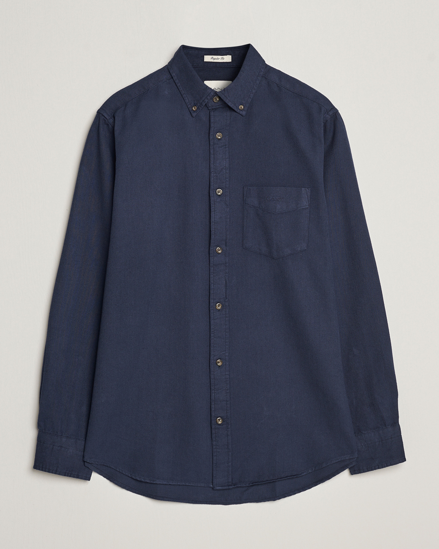 Herr | Skjortor | GANT | Regular Fit Herringbone Flannel Shirt Marine