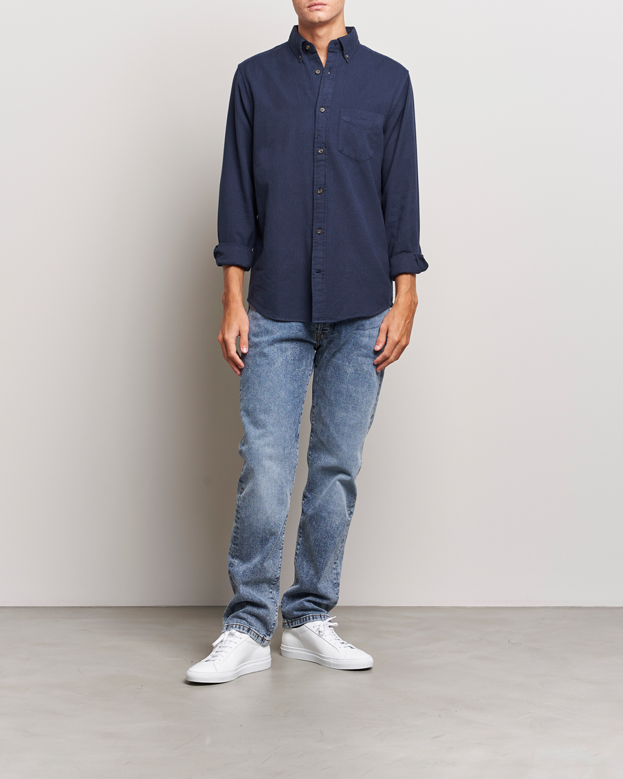 Herr | Skjortor | GANT | Regular Fit Herringbone Flannel Shirt Marine