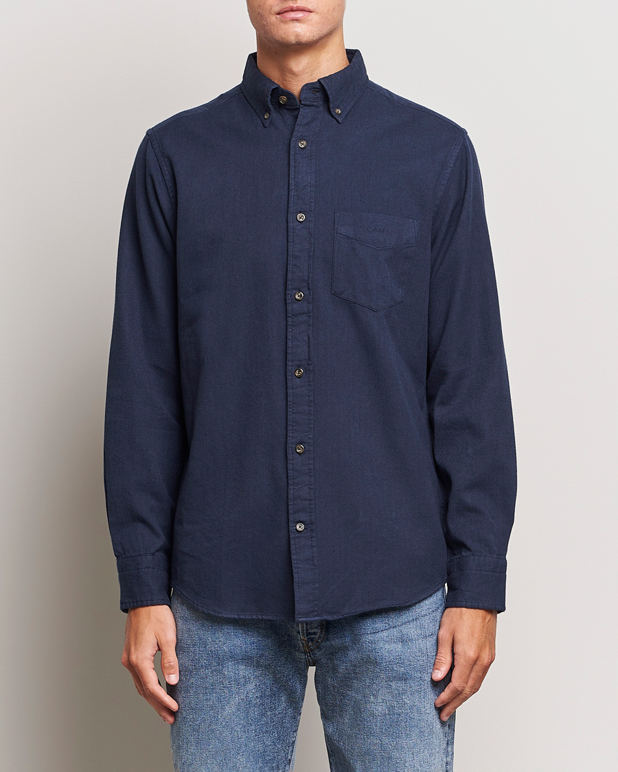 Herr | Rea kläder | GANT | Regular Fit Herringbone Flannel Shirt Marine