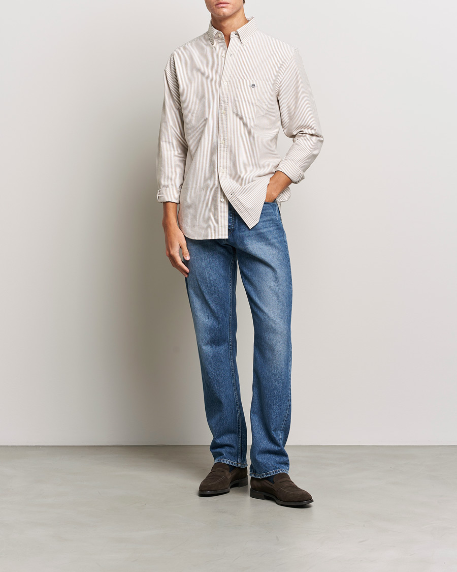 Herr | Skjortor | GANT | Regular Fit Striped Oxford Shirt Woody Brown