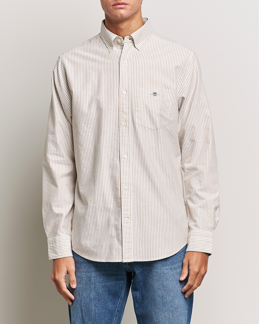 Herr | Skjortor | GANT | Regular Fit Striped Oxford Shirt Woody Brown
