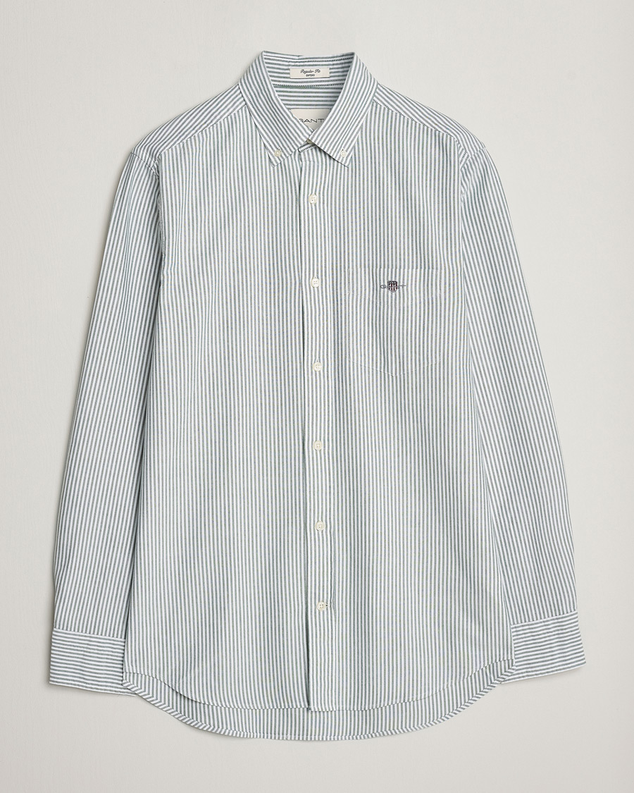 Herr | Skjortor | GANT | Regular Fit Striped Oxford Shirt Forest Green