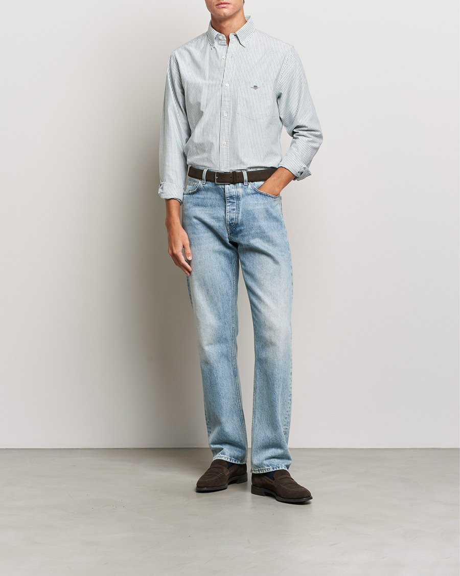 Herr | Skjortor | GANT | Regular Fit Striped Oxford Shirt Forest Green