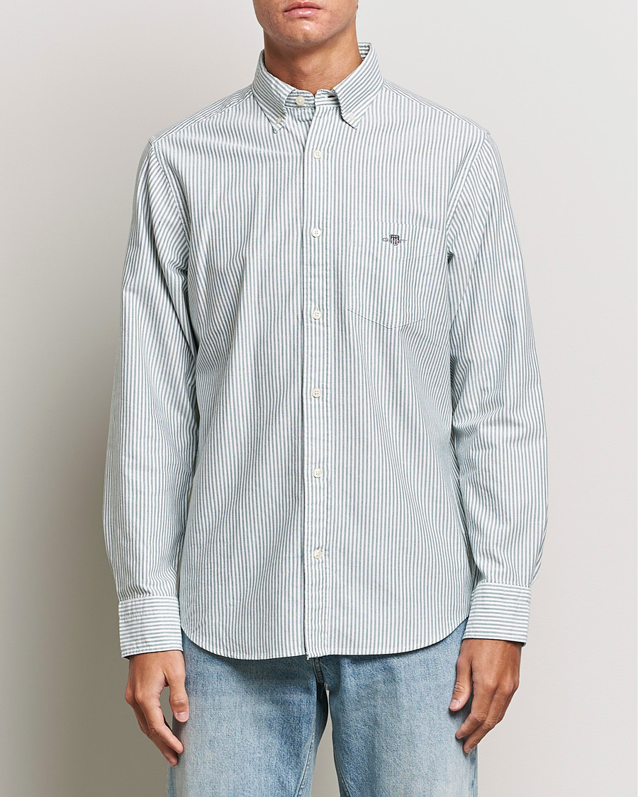 Herr | Skjortor | GANT | Regular Fit Striped Oxford Shirt Forest Green