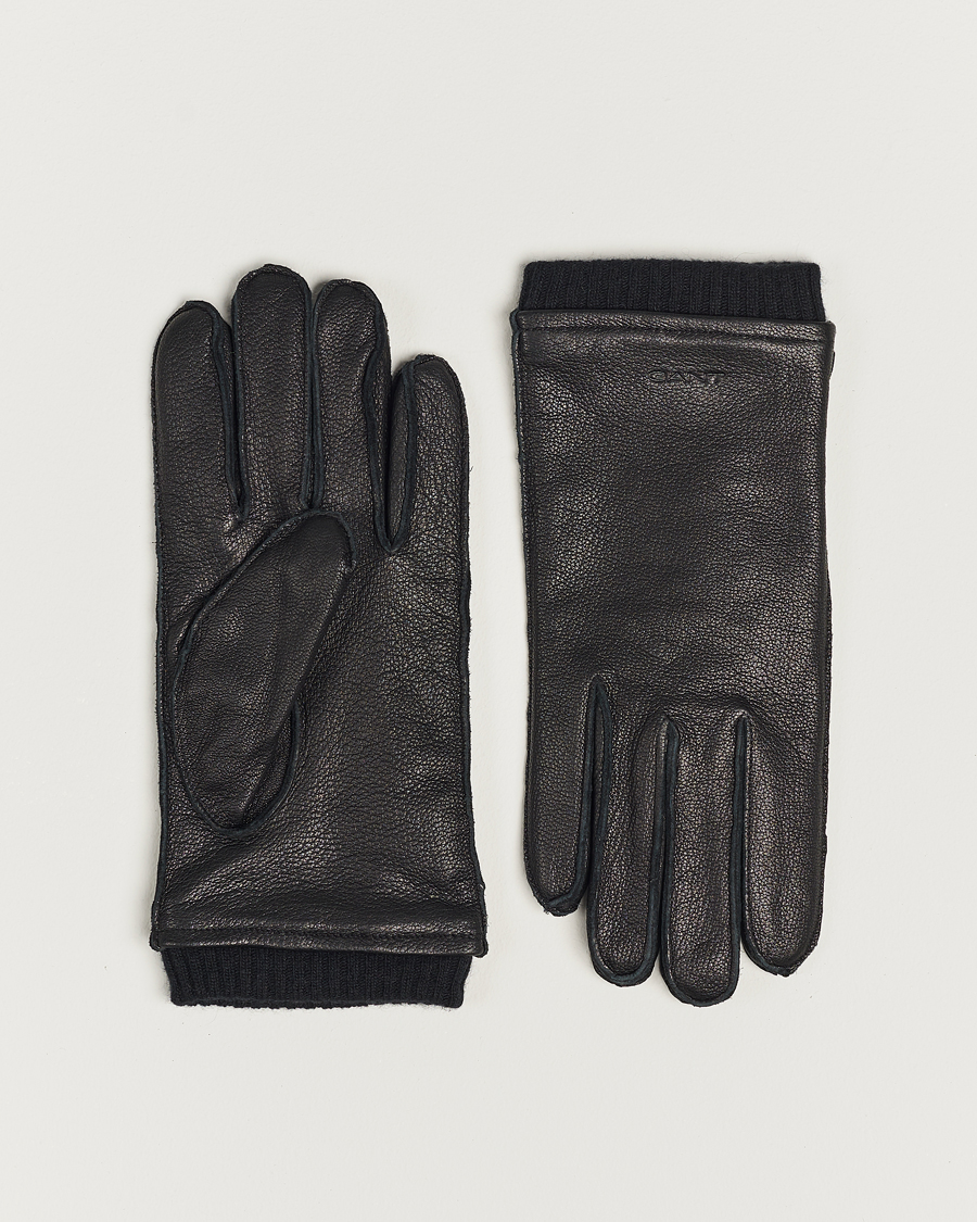 Herr | GANT Cashmere Lined Leather Gloves Black | GANT | Cashmere Lined Leather Gloves Black
