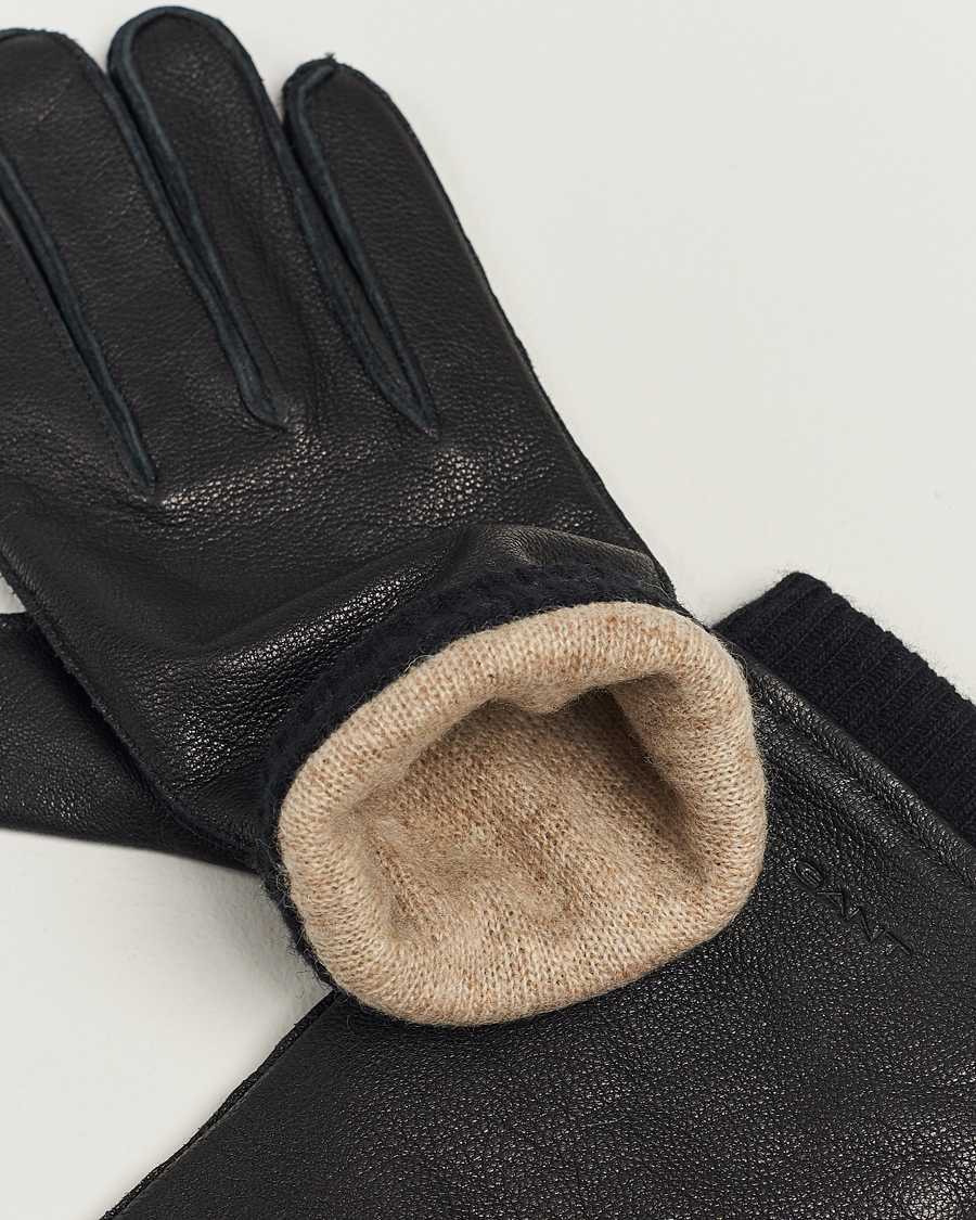 Herr | GANT Cashmere Lined Leather Gloves Black | GANT | Cashmere Lined Leather Gloves Black