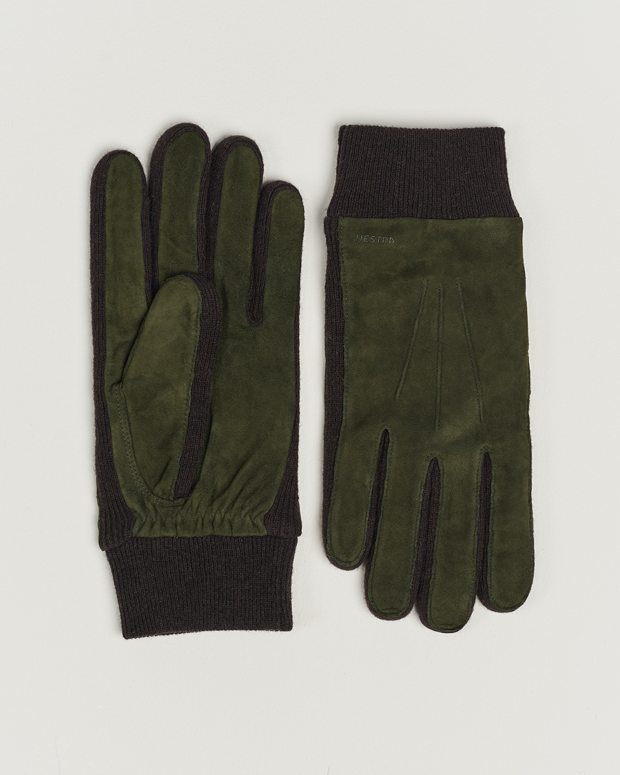 Herr | Hestra Geoffery Suede Wool Tricot Glove Dark Olive | Hestra | Geoffery Suede Wool Tricot Glove Dark Olive
