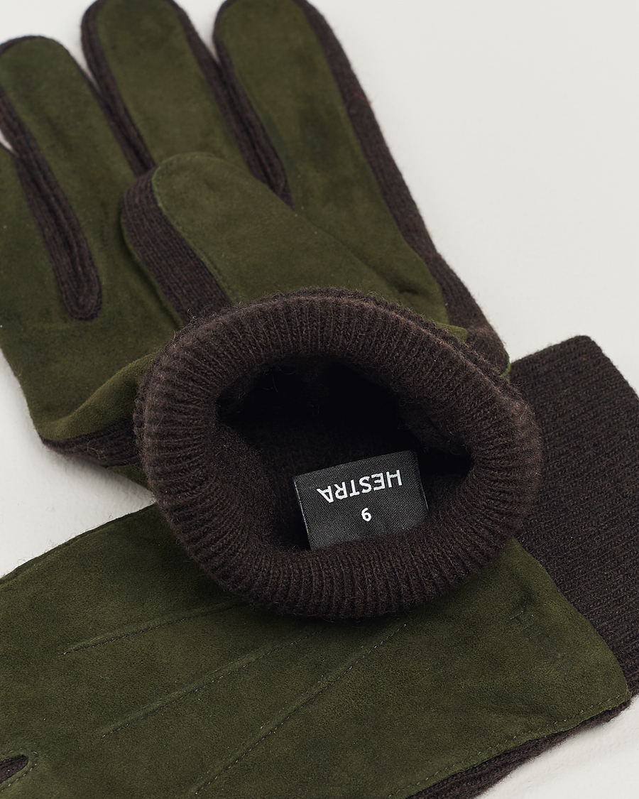 Herr | Handskar | Hestra | Geoffery Suede Wool Tricot Glove Dark Olive