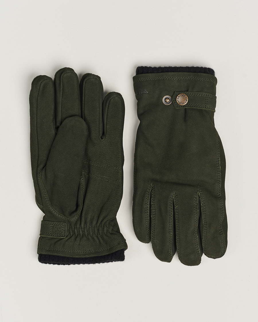 Herr | Handskar | Hestra | Bergvik Fleece Liner Buckle Nubuck Glove Bottle Green