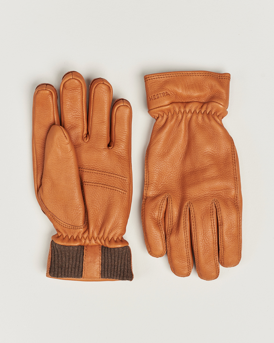 Herr | Hestra Kjetil Deerskin Rib Knitted Cuff Glove Cognac | Hestra | Kjetil Deerskin Rib Knitted Cuff Glove Cognac