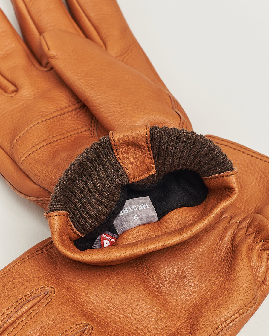 Herr | Handskar | Hestra | Kjetil Deerskin Rib Knitted Cuff Glove Cognac