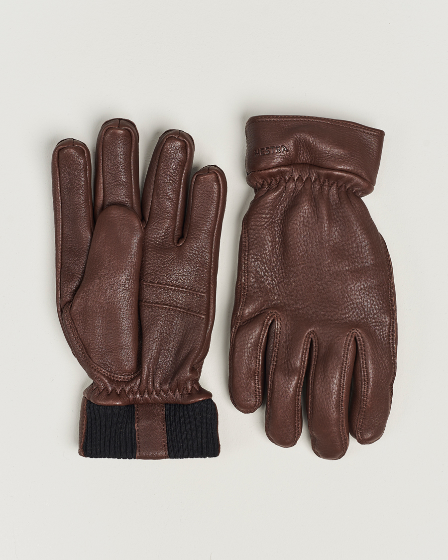 Herr |  | Hestra | Kjetil Deerskin Rib Knitted Cuff Glove Chocolate