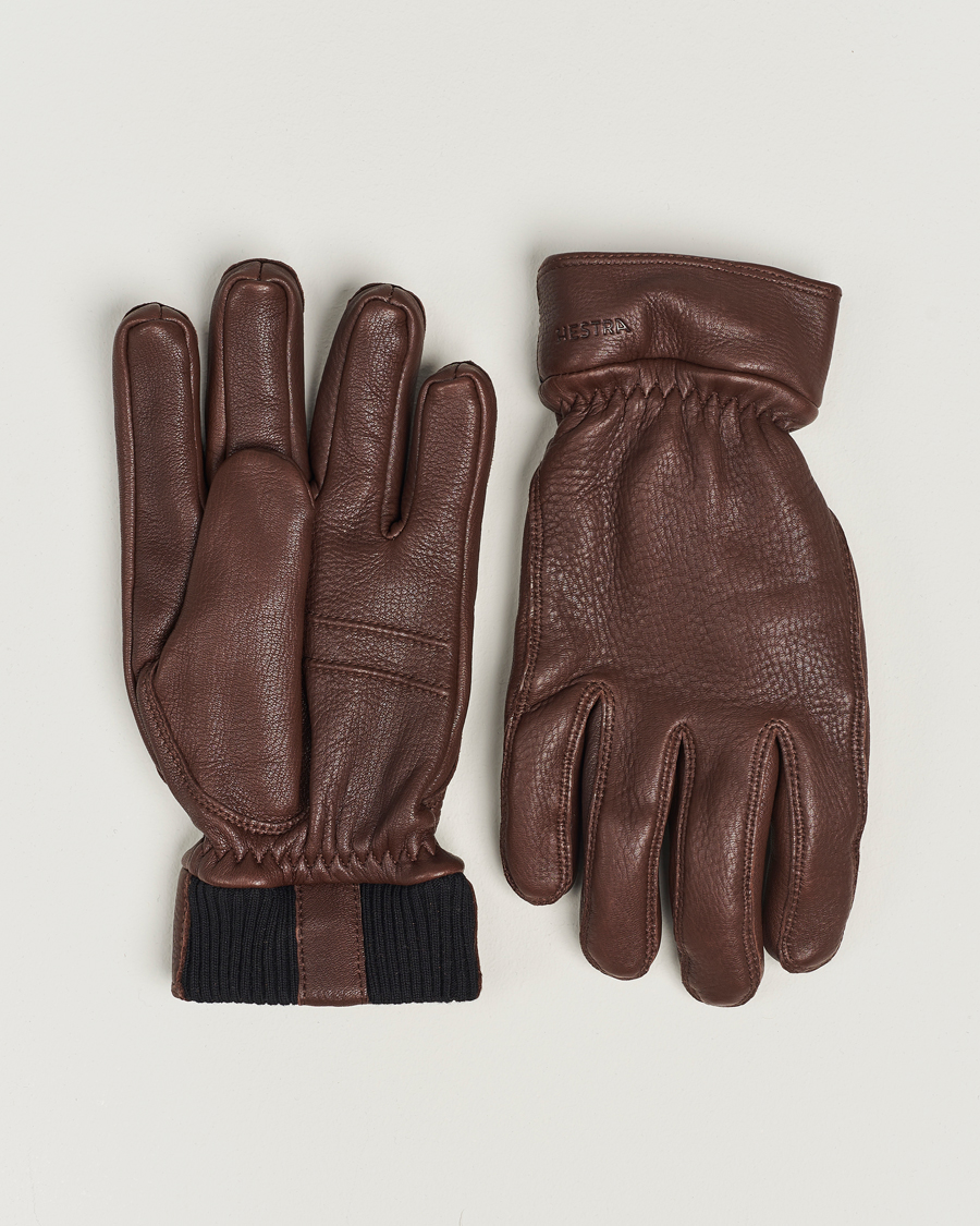 Herr | Hestra Kjetil Deerskin Rib Knitted Cuff Glove Chocolate | Hestra | Kjetil Deerskin Rib Knitted Cuff Glove Chocolate