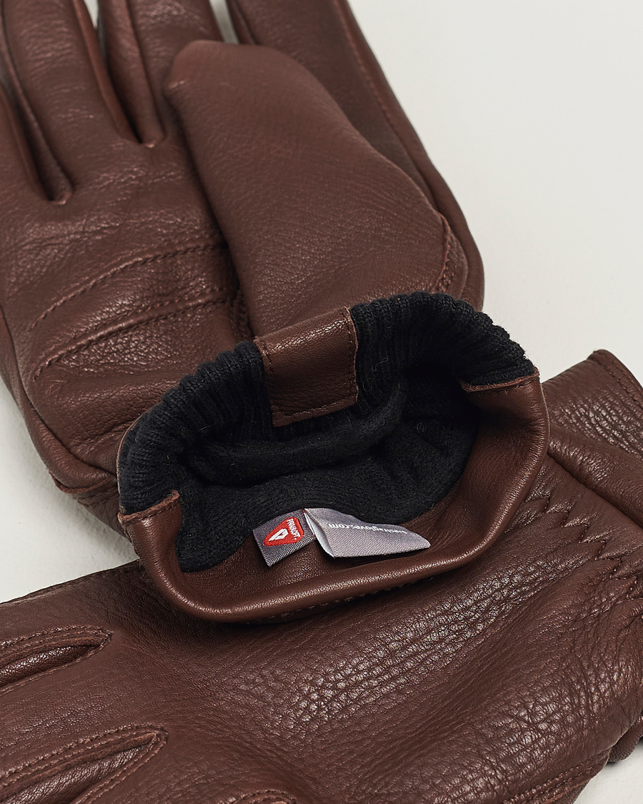 Herr | Handskar | Hestra | Kjetil Deerskin Rib Knitted Cuff Glove Chocolate
