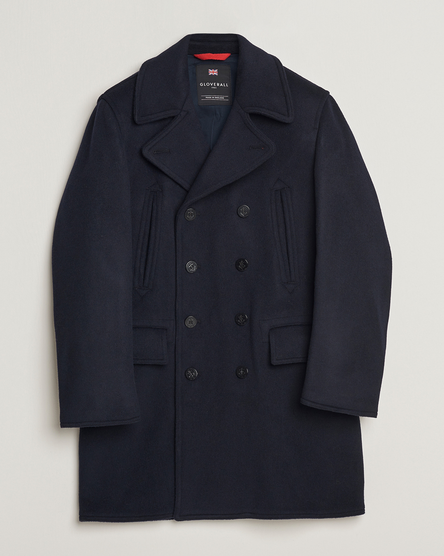 Herr | Jackor | Gloverall | Churchill Long Reefer Peacoat Navy Royal
