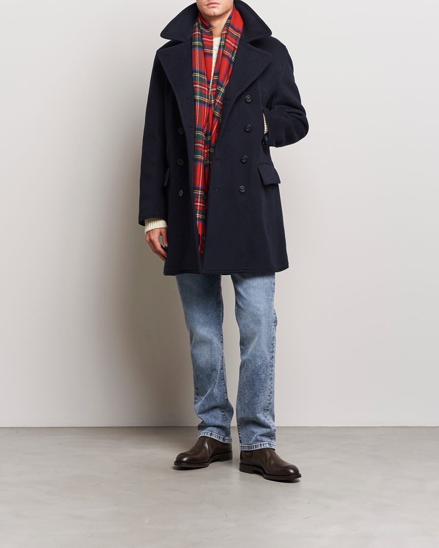Herr | Jackor | Gloverall | Churchill Long Reefer Peacoat Navy Royal