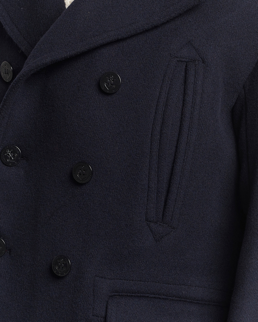 Herr | Jackor | Gloverall | Churchill Long Reefer Peacoat Navy Royal