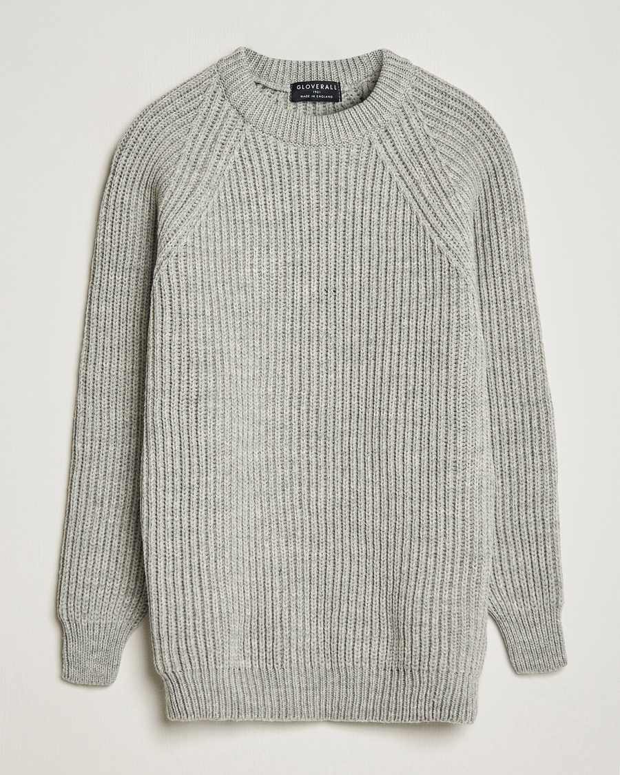 Herr | Tröjor | Gloverall | Fisherman Rib Chunky Wool Crew Neck Light Grey