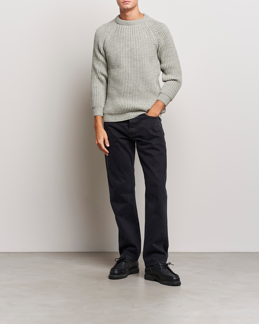 Herr | Tröjor | Gloverall | Fisherman Rib Chunky Wool Crew Neck Light Grey