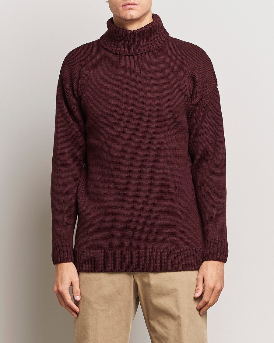 Herr | Tröjor | Gloverall | Submariner Chunky Wool Roll Neck Burgundy
