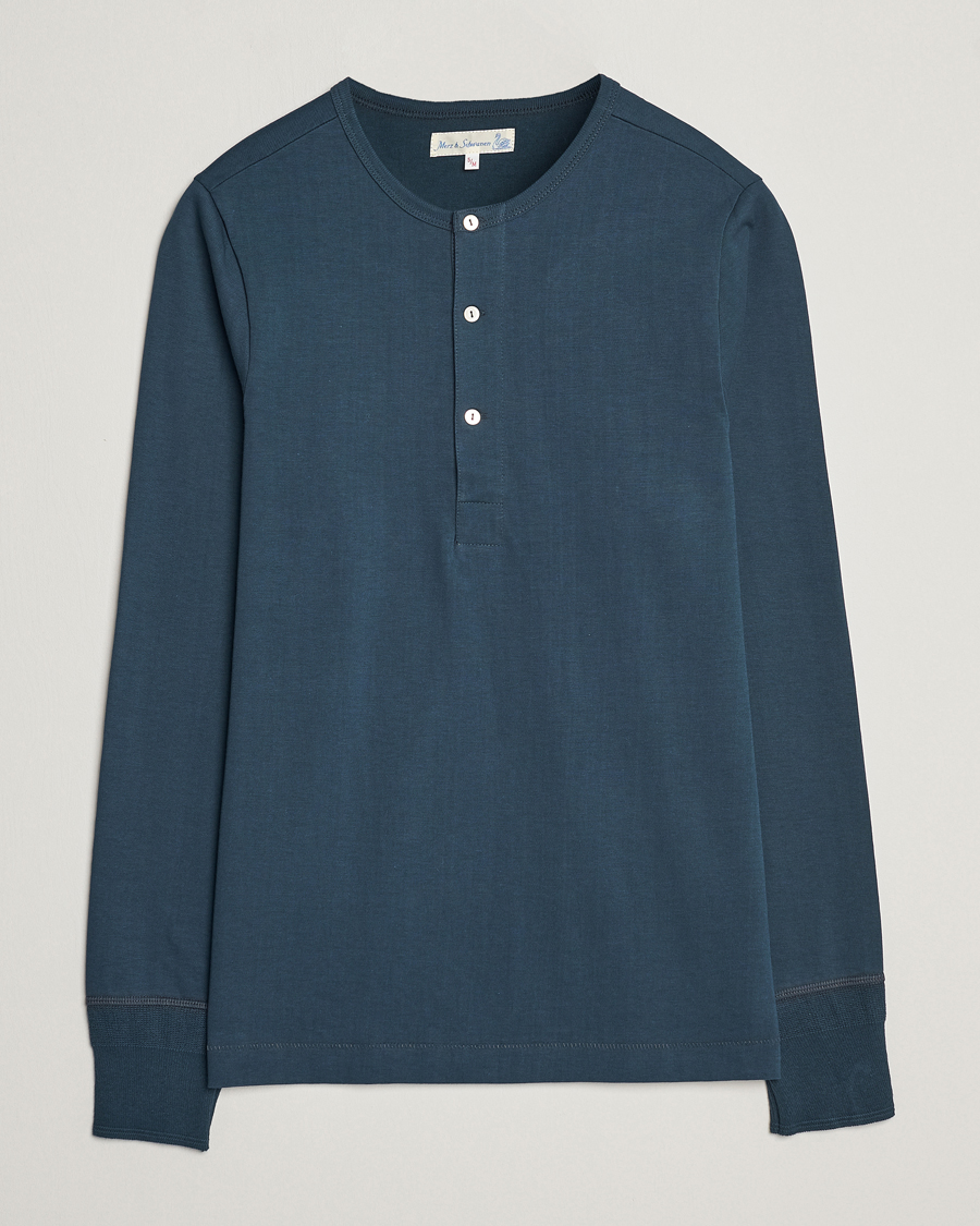 Herr | Tröjor | Merz b. Schwanen | Classic Organic Cotton Henley Mineral Blue