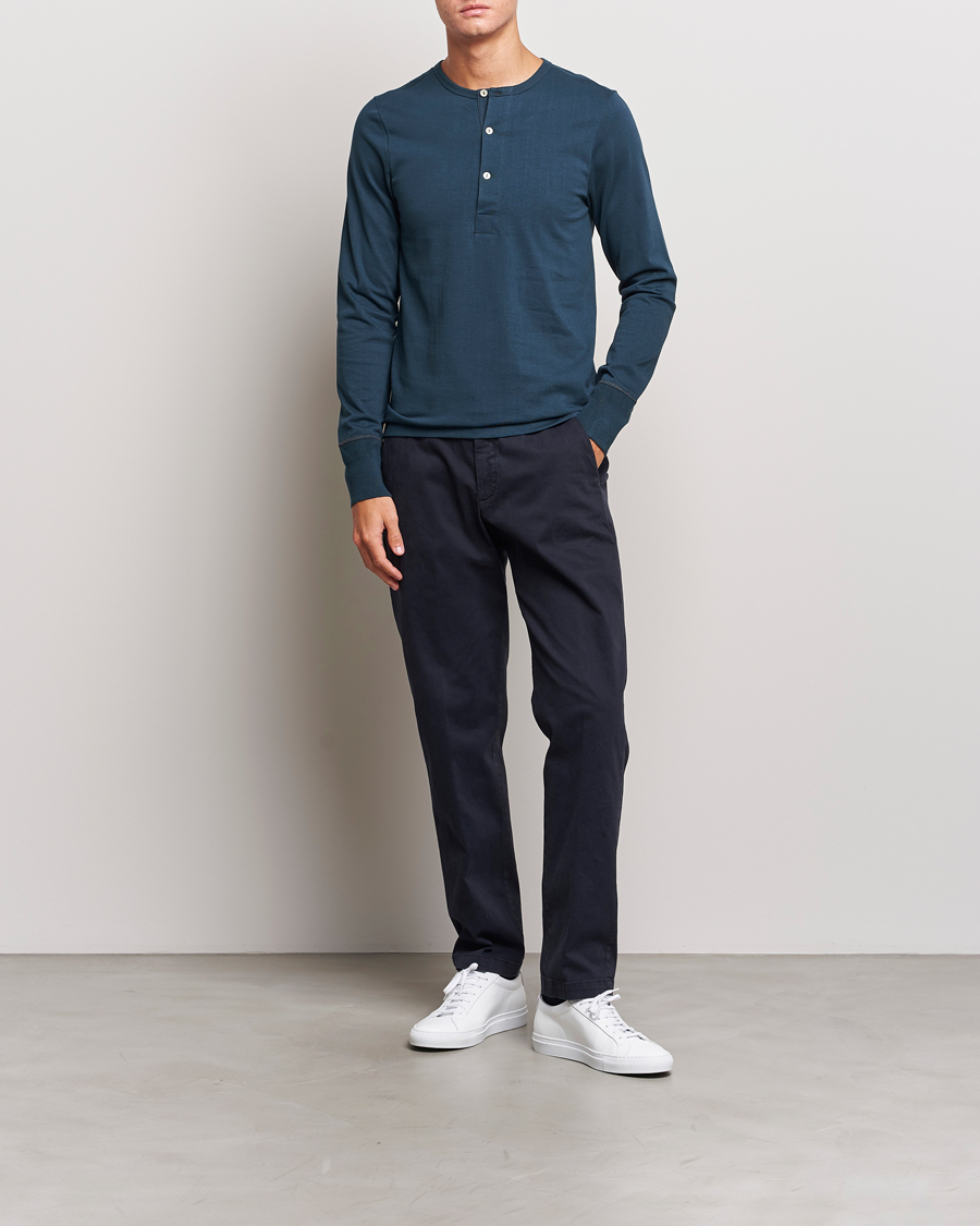 Herr | Tröjor | Merz b. Schwanen | Classic Organic Cotton Henley Mineral Blue