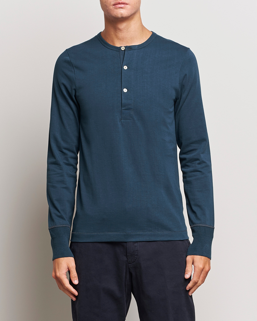 Herr | Tröjor | Merz b. Schwanen | Classic Organic Cotton Henley Mineral Blue