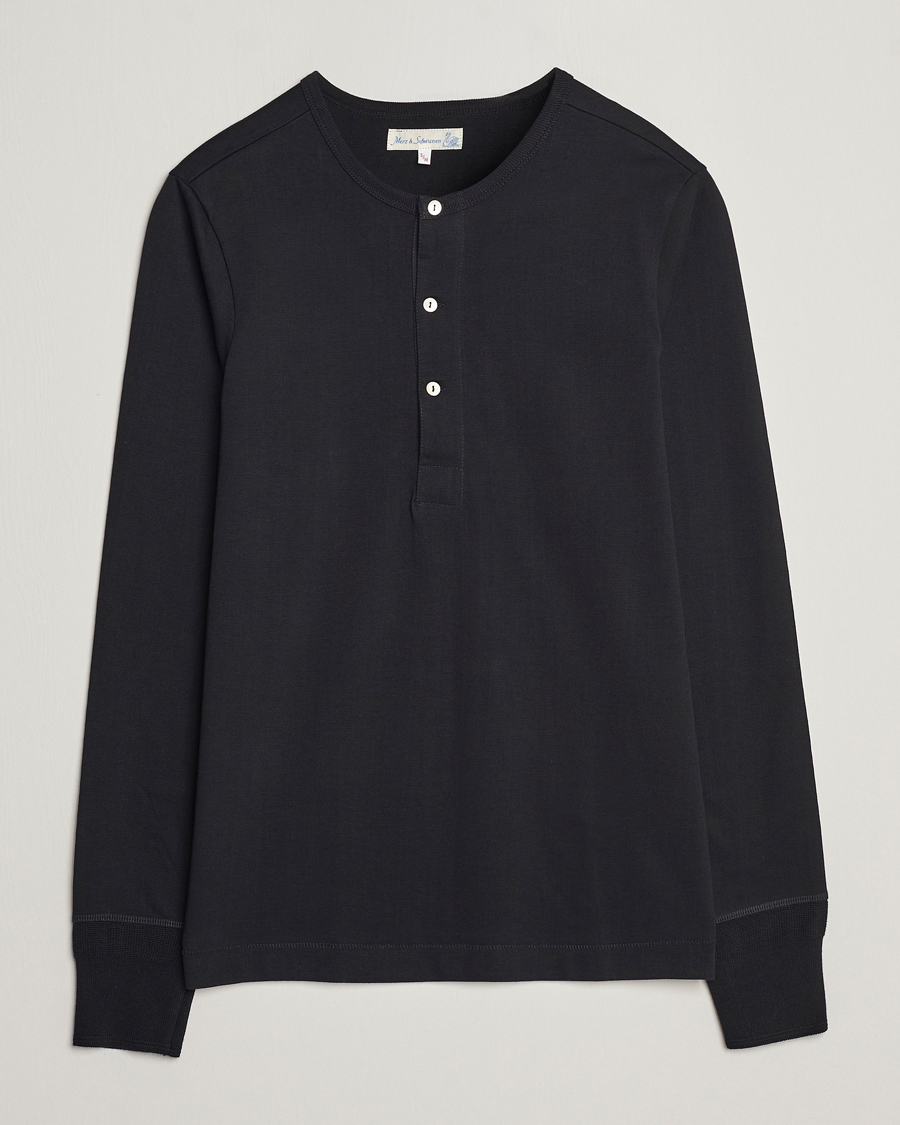 Herr | Tröjor | Merz b. Schwanen | Classic Organic Cotton Henley Sweater Black