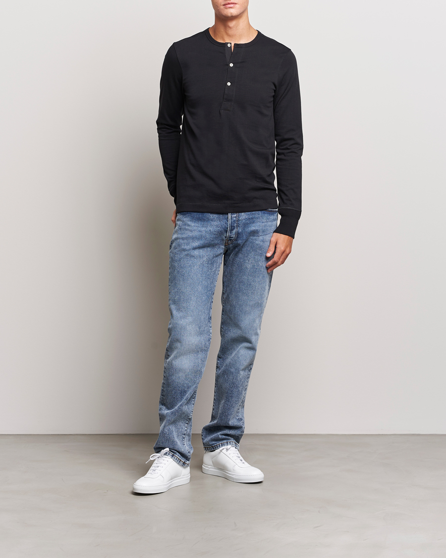 Herr | Tröjor | Merz b. Schwanen | Classic Organic Cotton Henley Sweater Black