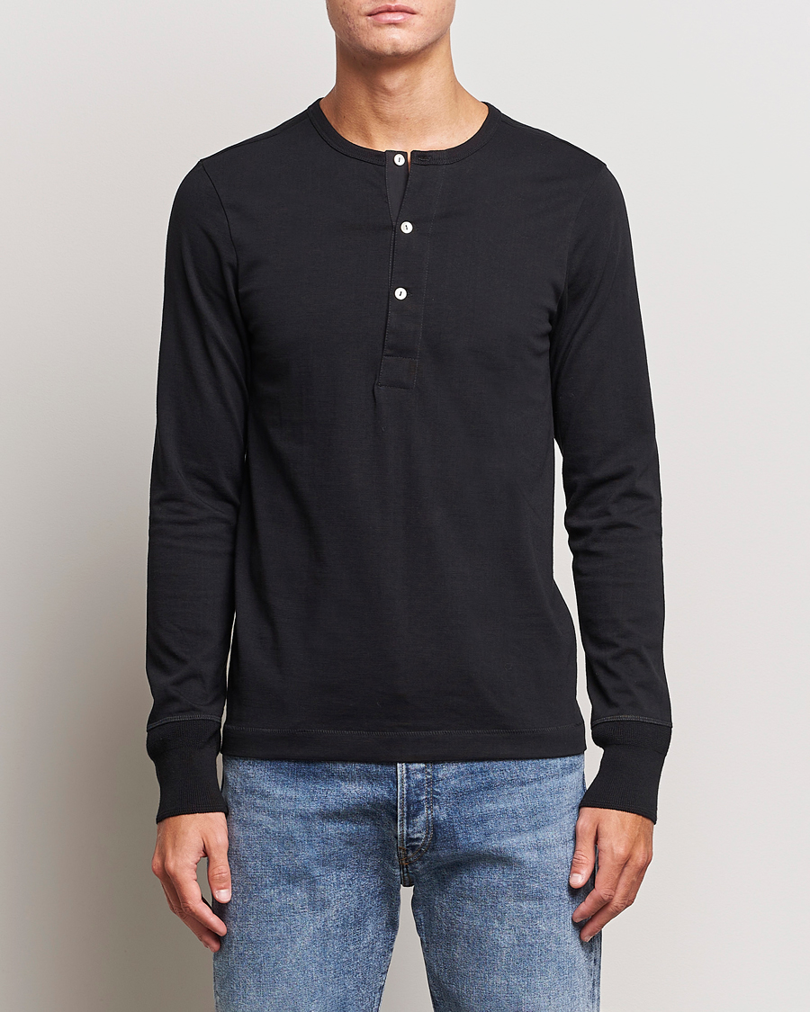 Herr | Tröjor | Merz b. Schwanen | Classic Organic Cotton Henley Sweater Black