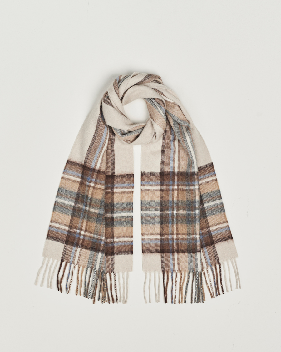 Herr | Begg & Co Striped/Checked Cashmere Scarf 30*160cm Natural Jean | Begg & Co | Striped/Checked Cashmere Scarf 30*160cm Natural Jean